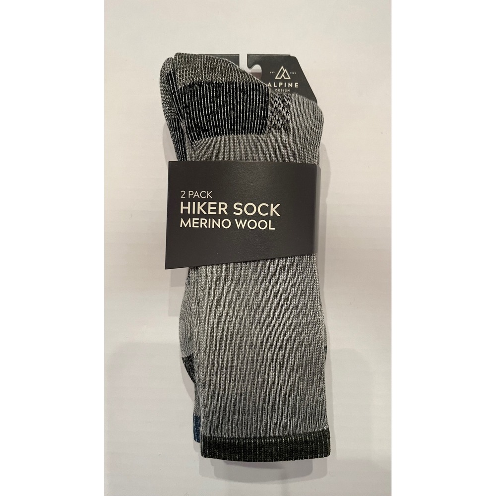 Alpine Design Merino Wool Hiker Sock 2 Pair Gray Size Large Men's‎ 9-12